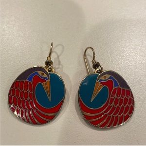 Vintage Laurel Burch enamel bird earrings